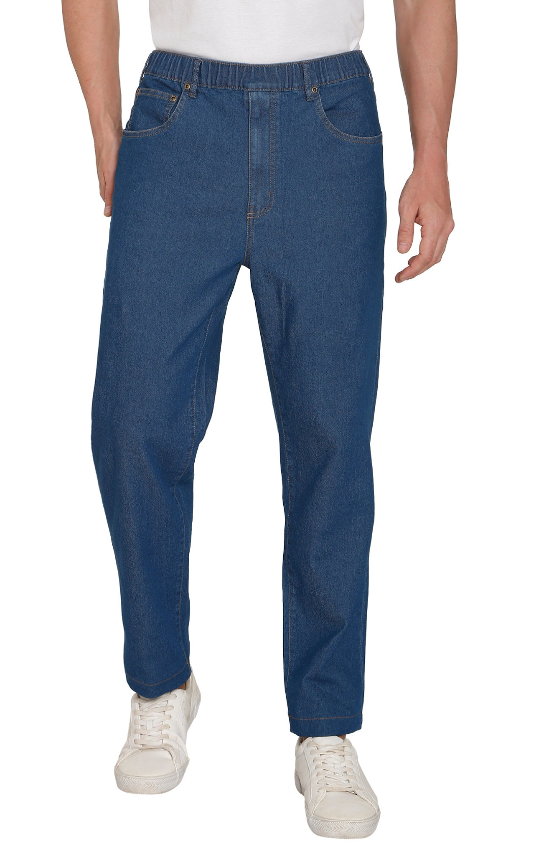 Men's Lightweight Casual Elastic Waist Pull-On Jeans – Denim & Twill Pants with Easy Fit