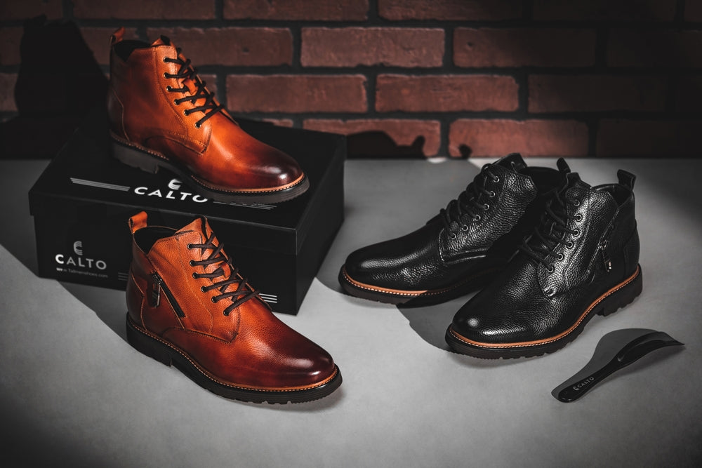 CALTO Brown Casual Lace-Up Boots - 2.8" Elevator
