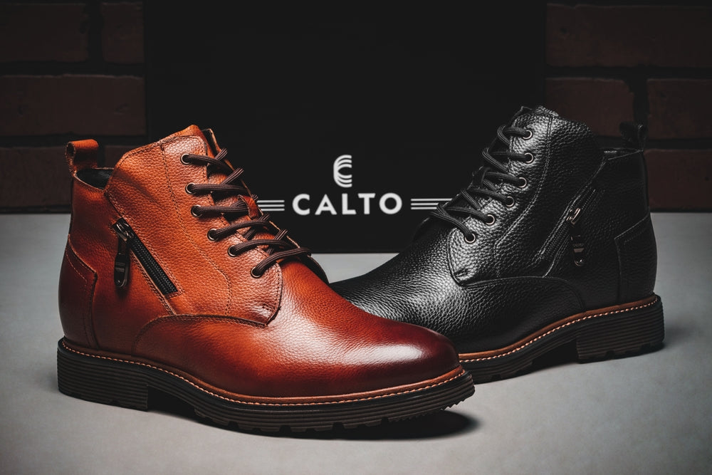 CALTO Brown Casual Lace-Up Boots - 2.8" Elevator
