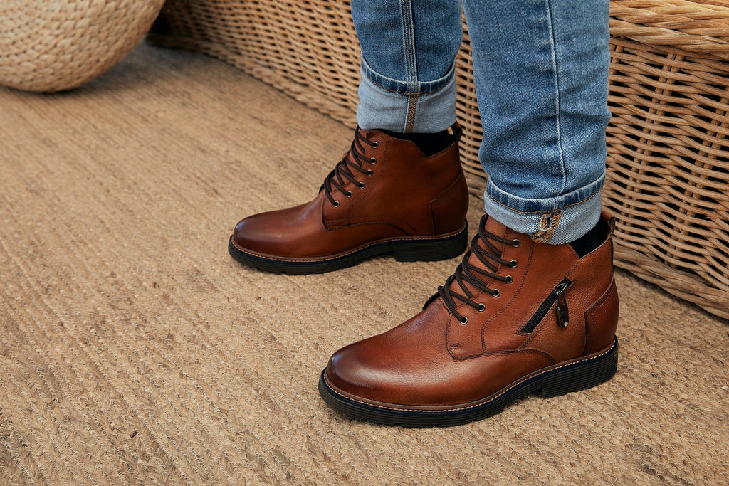 CALTO Brown Casual Lace-Up Boots - 2.8" Elevator