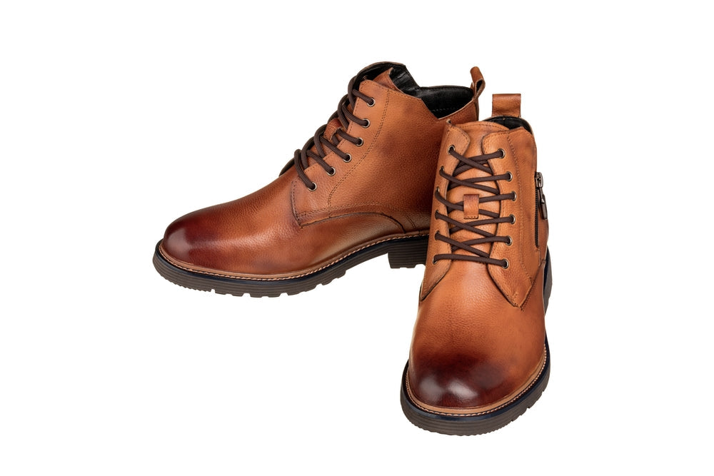 CALTO Brown Casual Lace-Up Boots - 2.8" Elevator