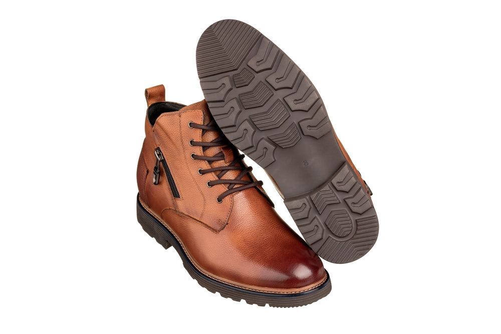 CALTO Brown Casual Lace-Up Boots - 2.8" Elevator