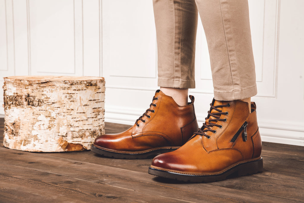 CALTO Brown Casual Lace-Up Boots - 2.8" Elevator