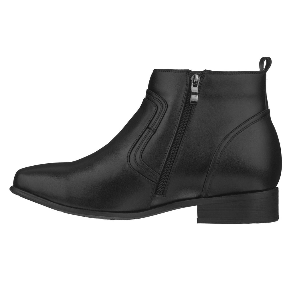 CALTO Black Ankle Zipper Boots - 3.2" Elevator