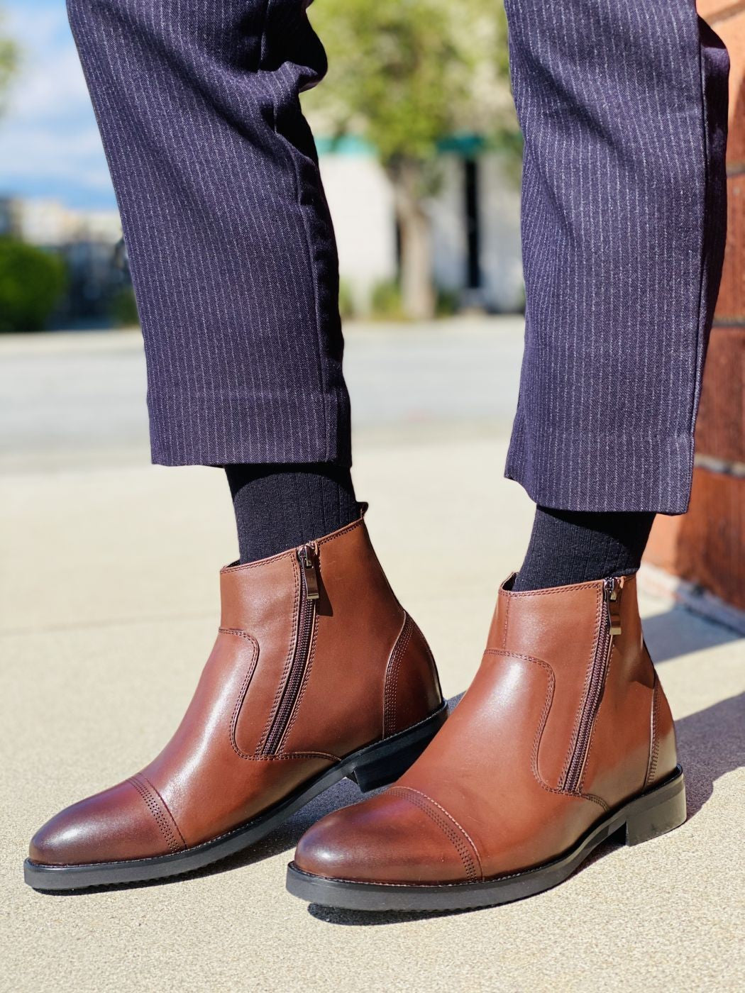 CALTO Dark Brown Dress Zipper Boots - 2.8" Elevator