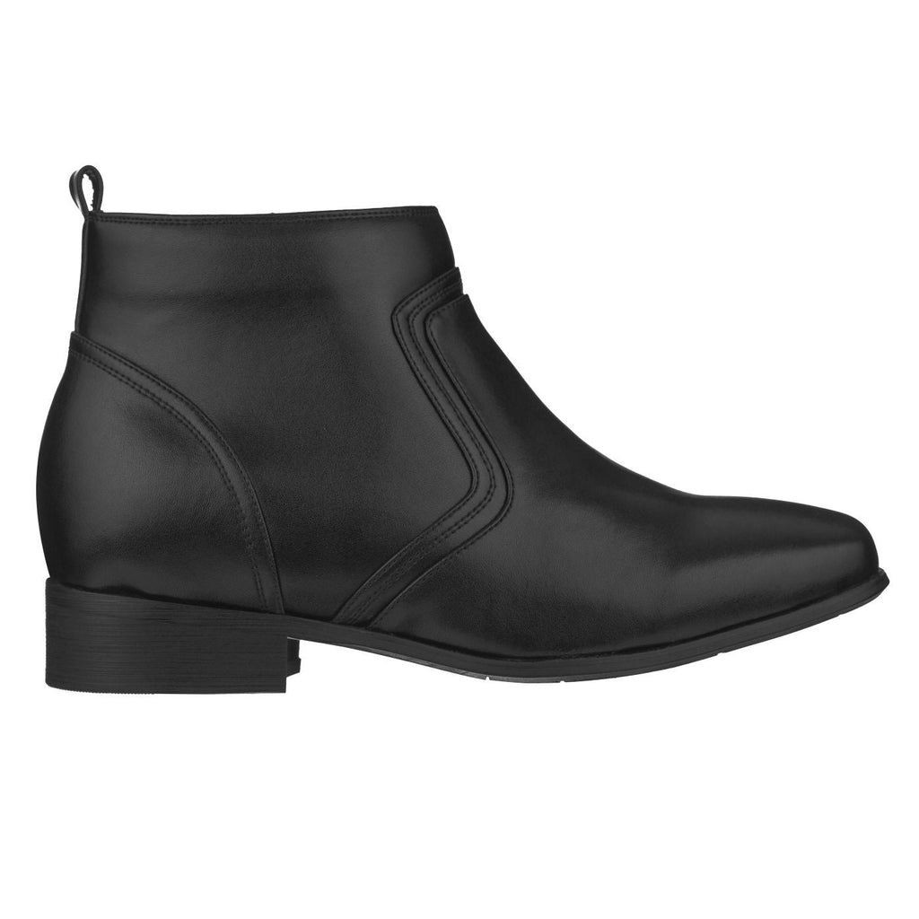 CALTO Black Ankle Zipper Boots - 3.2" Elevator
