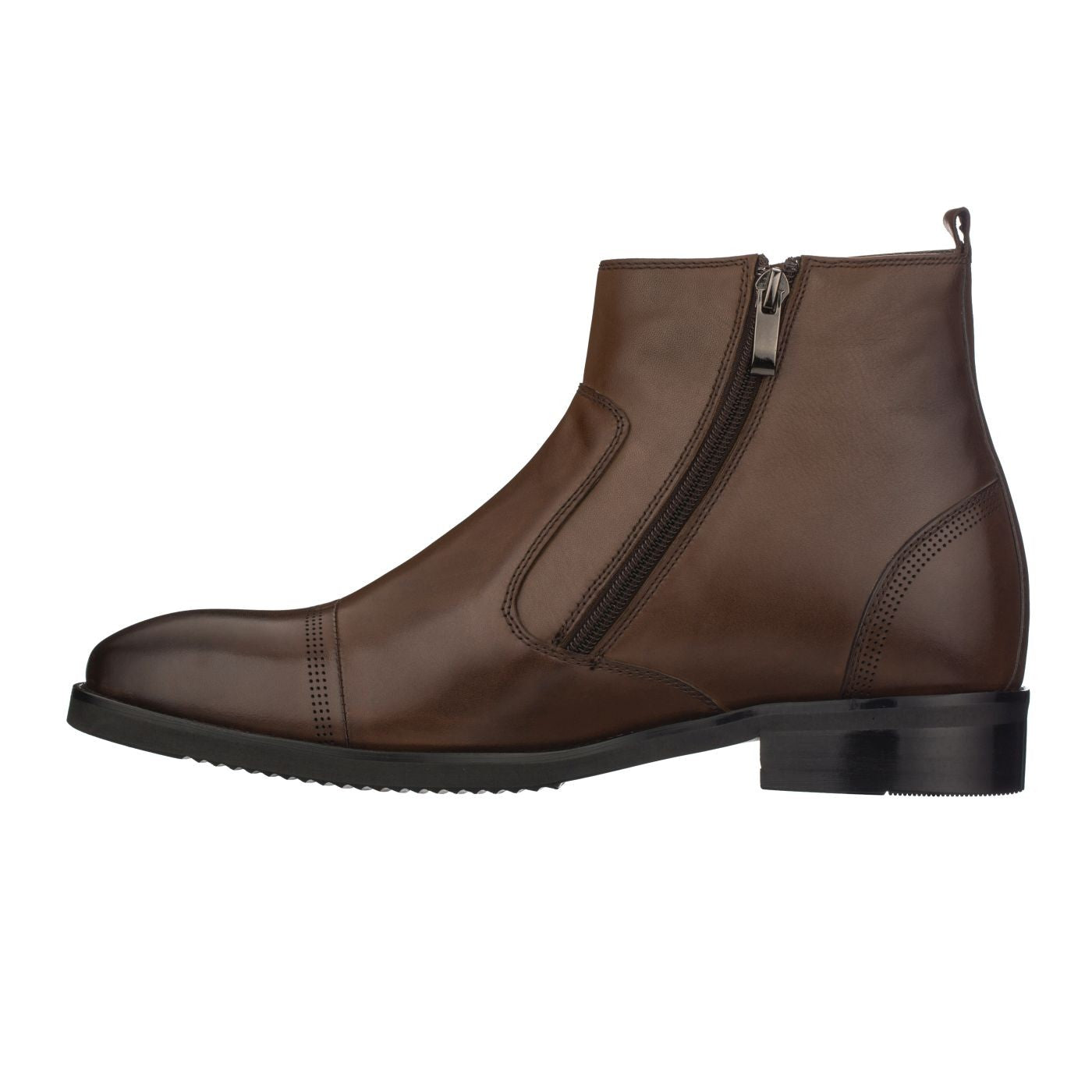 CALTO Dark Brown Dress Zipper Boots - 2.8" Elevator