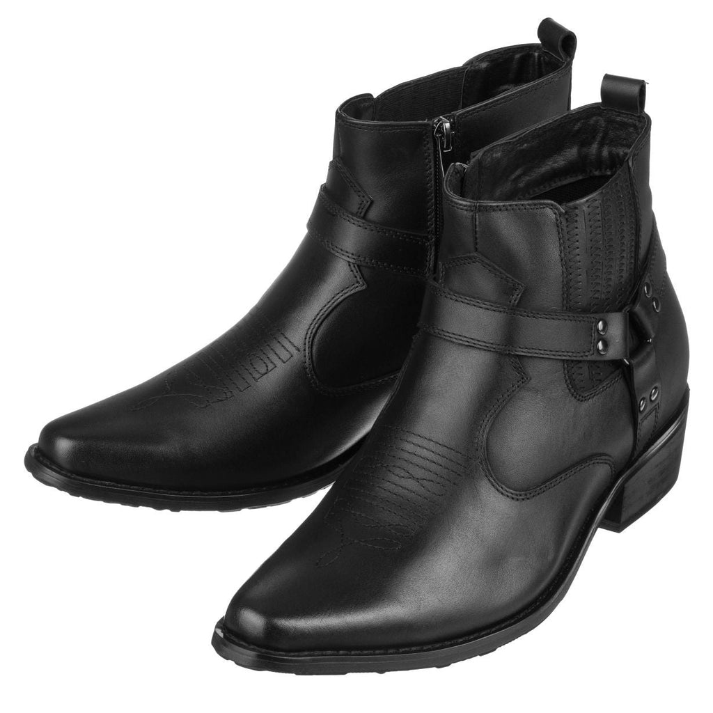 CALTO Black Western Zipper Boots - 3.3" Elevator