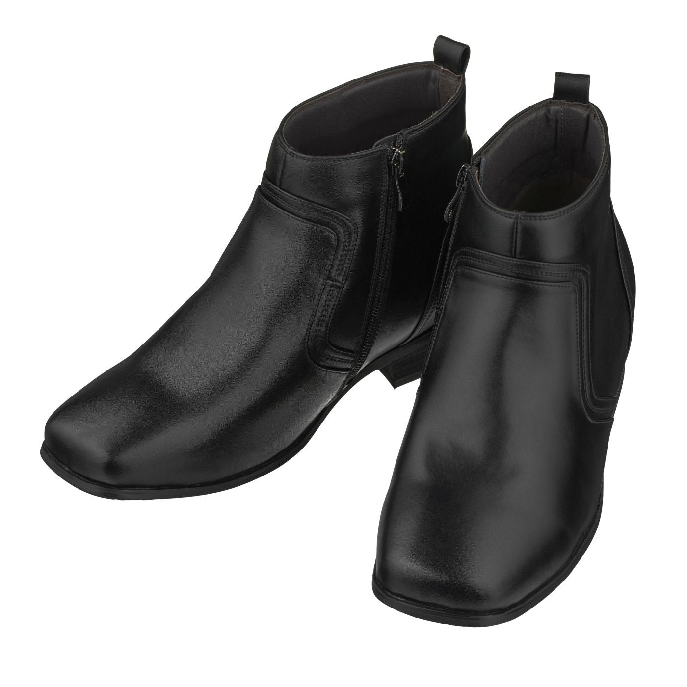 CALTO Black Ankle Zipper Boots - 3.2" Elevator