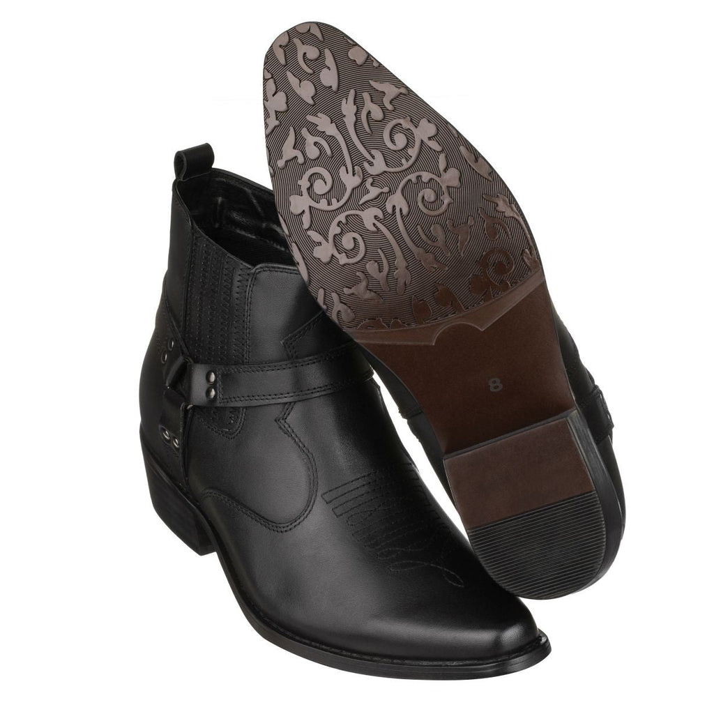 CALTO Black Western Zipper Boots - 3.3" Elevator