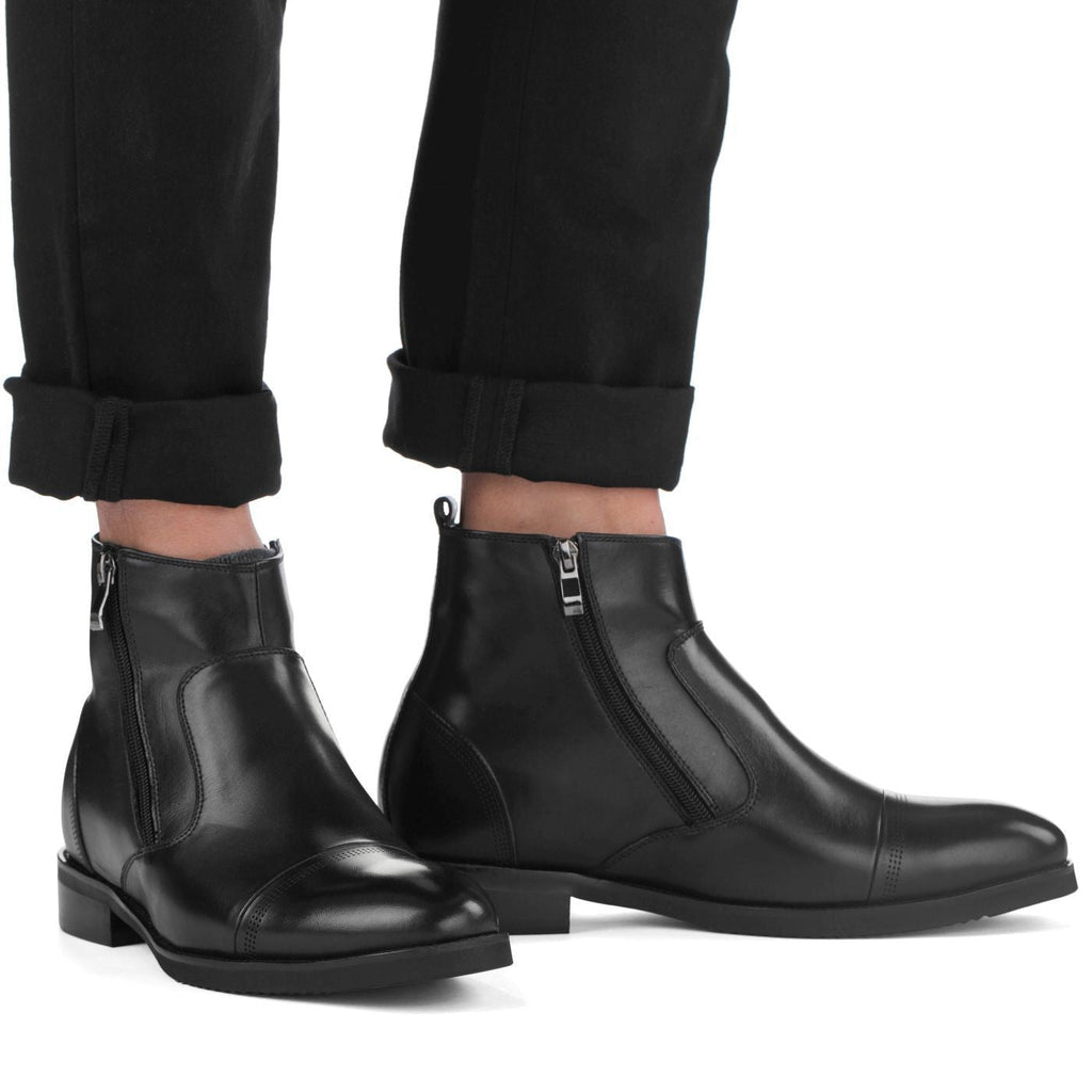 CALTO Black Dress Zipper Boots - 3.2" Elevator