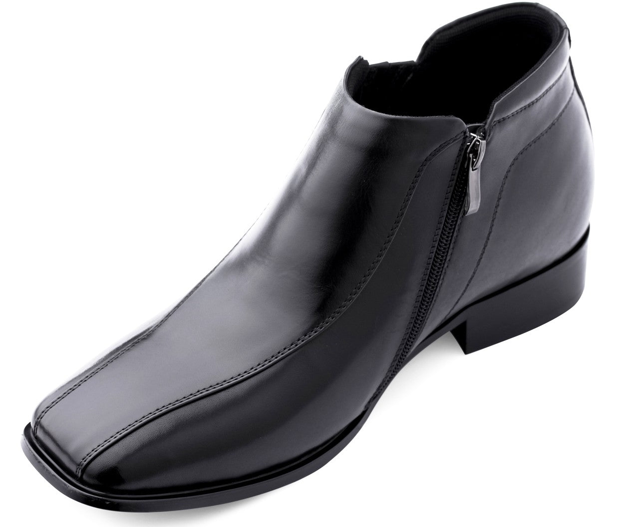 CALDEN Black Square Toe Zipper Boots - 3.2" Elevator