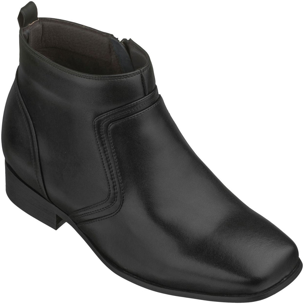 CALTO Black Ankle Zipper Boots - 3.2" Elevator