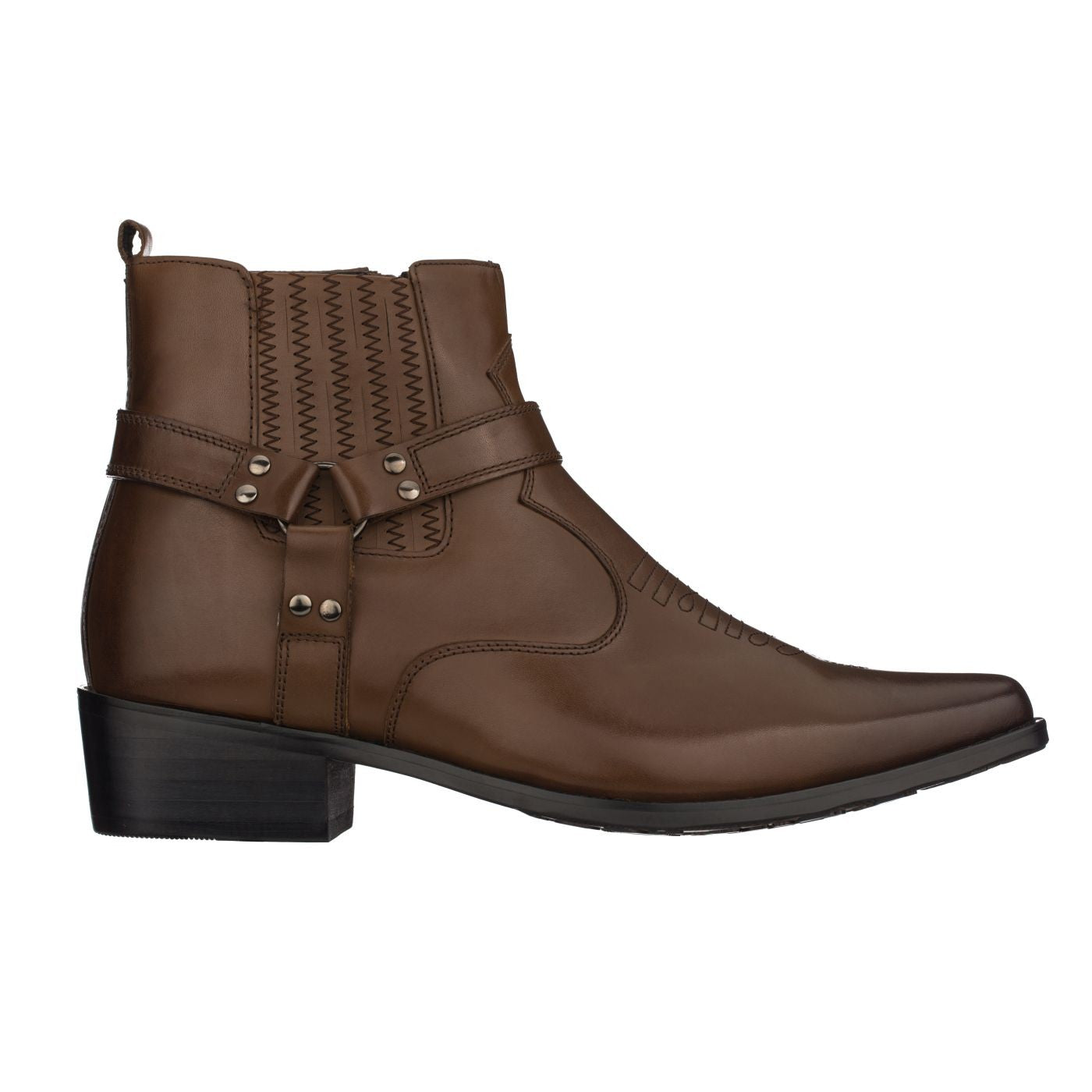 CALTO Dark Brown Western Zipper Boots - 3.3" Elevator