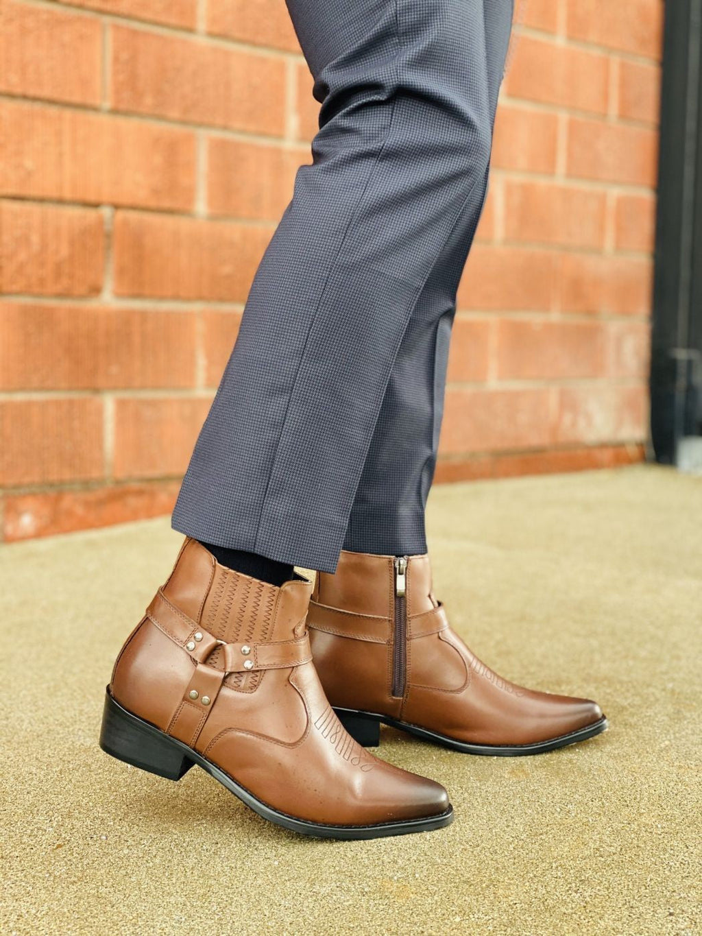 CALTO Dark Brown Western Zipper Boots - 3.3" Elevator