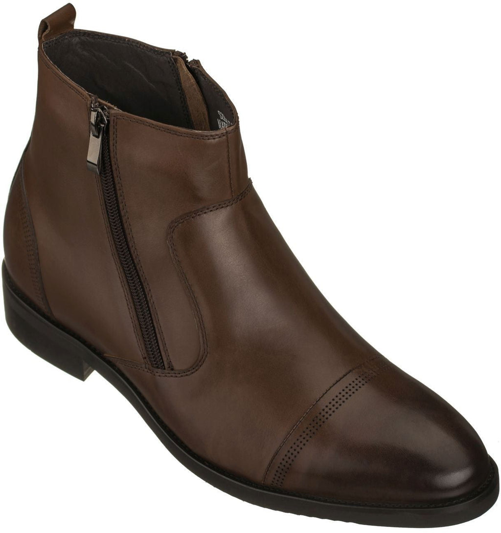 CALTO Dark Brown Dress Zipper Boots - 2.8" Elevator