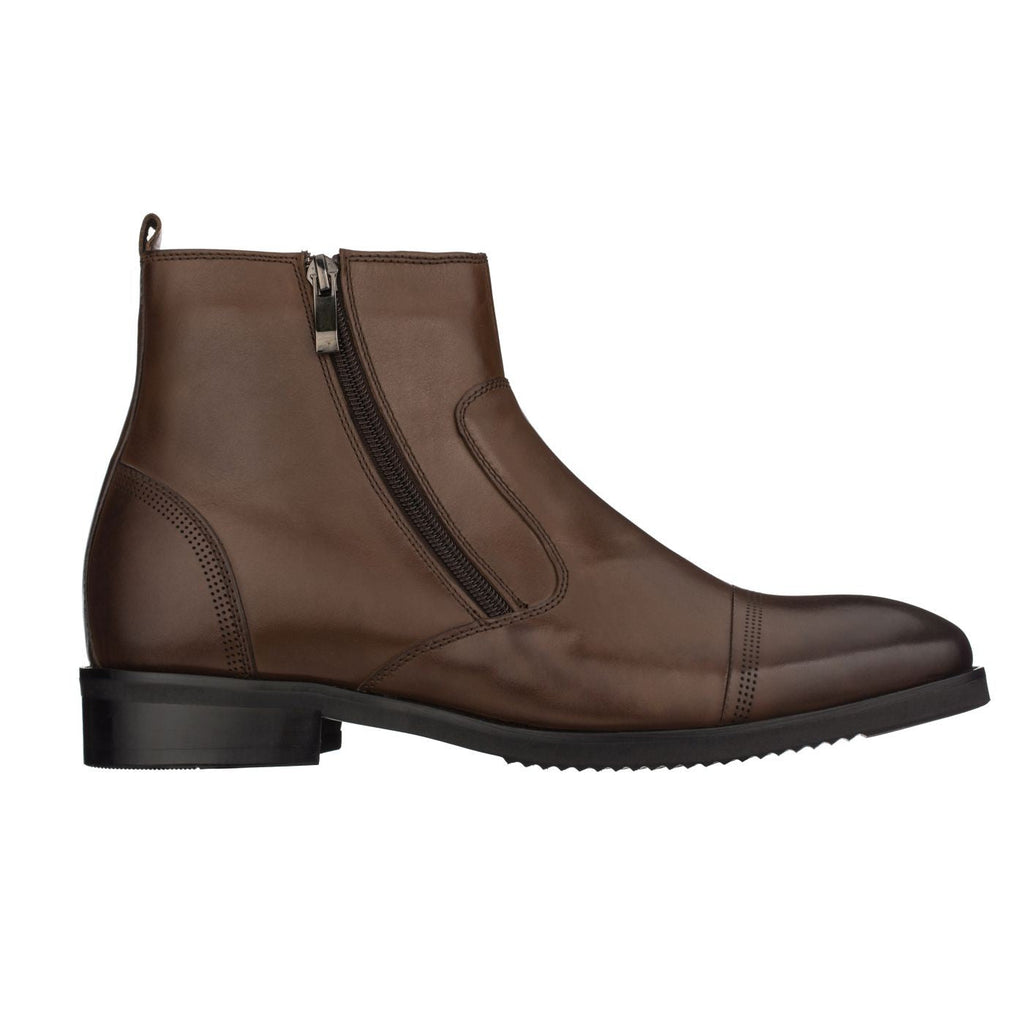 CALTO Dark Brown Dress Zipper Boots - 2.8" Elevator