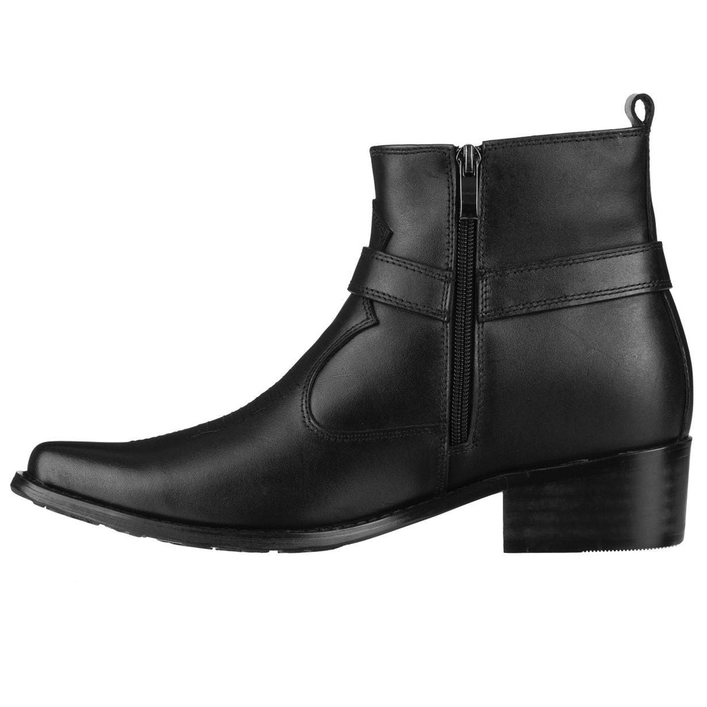 CALTO Black Western Zipper Boots - 3.3" Elevator