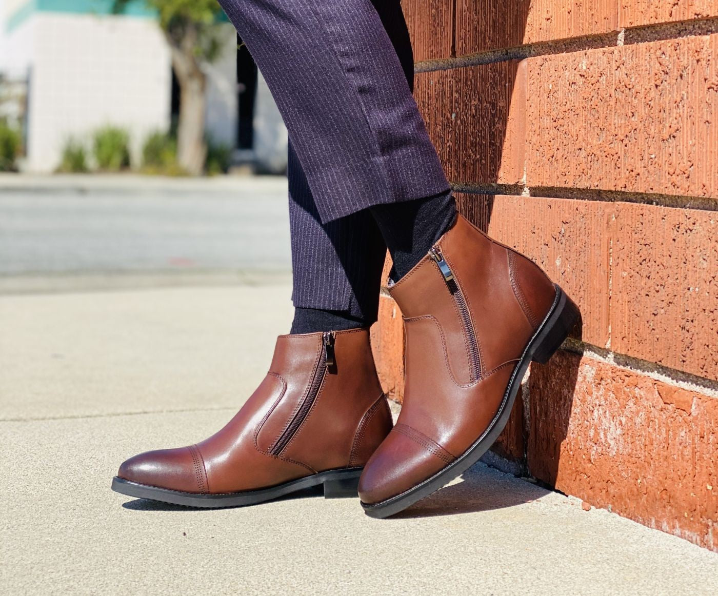 CALTO Dark Brown Dress Zipper Boots - 2.8" Elevator