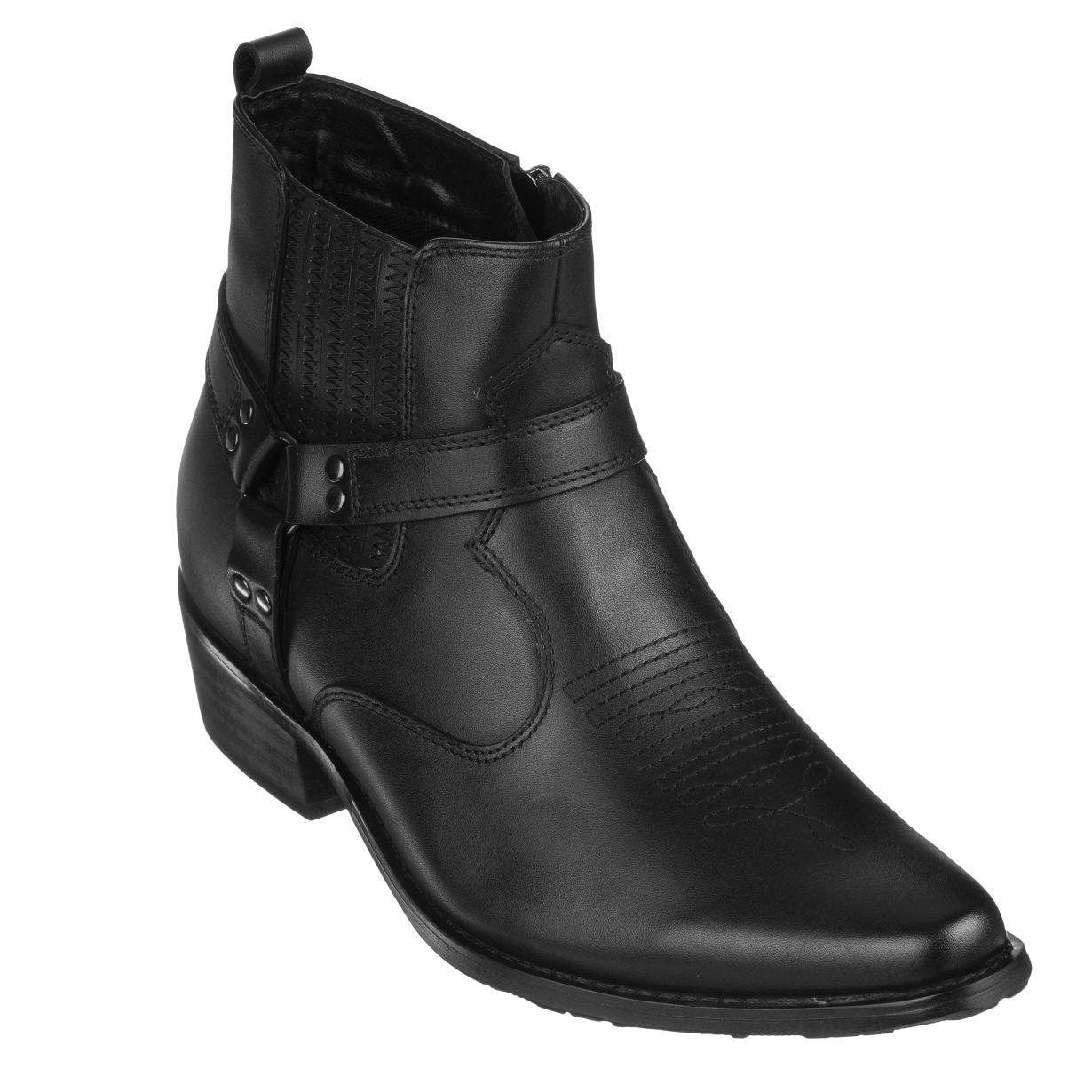 CALTO Black Western Zipper Boots - 3.3" Elevator