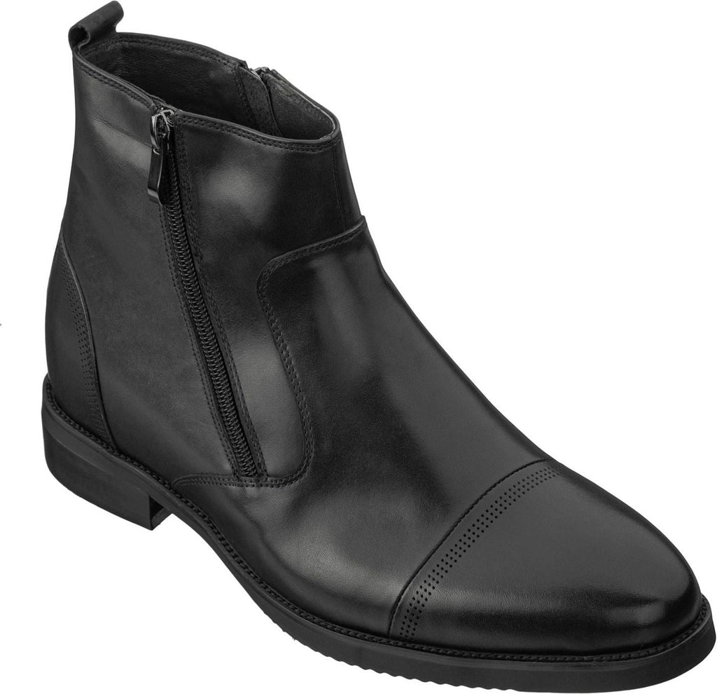 CALTO Black Dress Zipper Boots - 3.2" Elevator