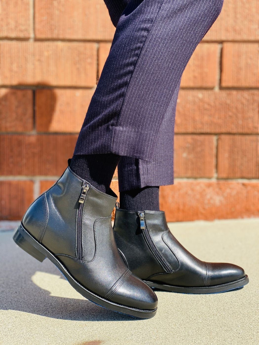 CALTO Black Dress Zipper Boots - 3.2" Elevator