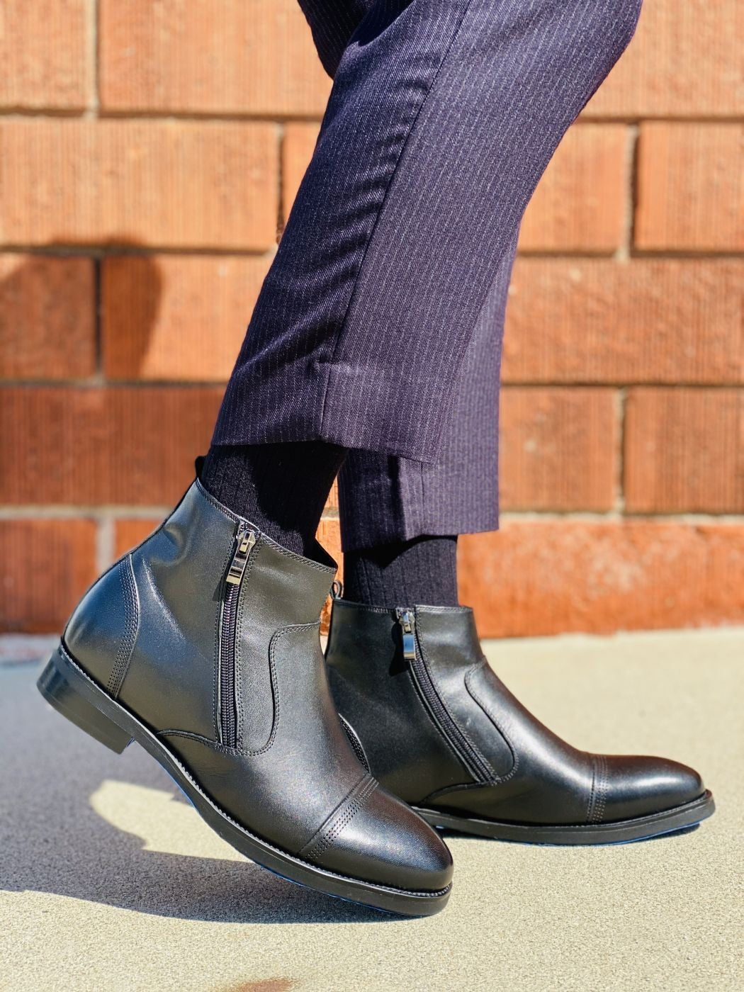CALTO Black Dress Zipper Boots - 3.2" Elevator