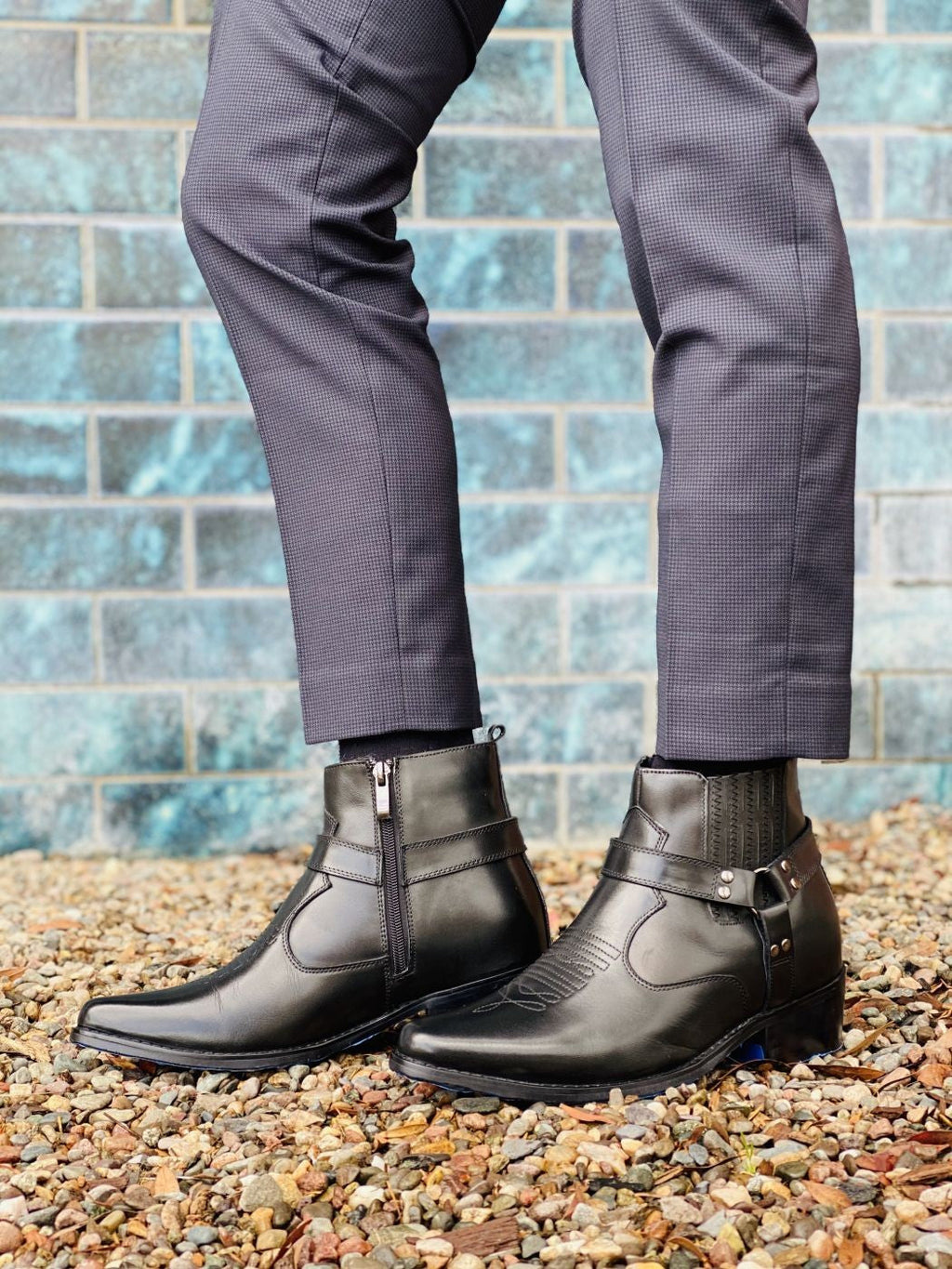 CALTO Black Western Zipper Boots - 3.3" Elevator