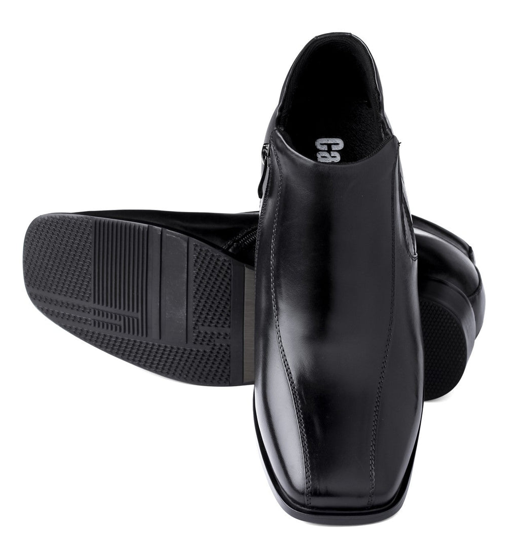 CALDEN Black Square Toe Zipper Boots - 3.2" Elevator