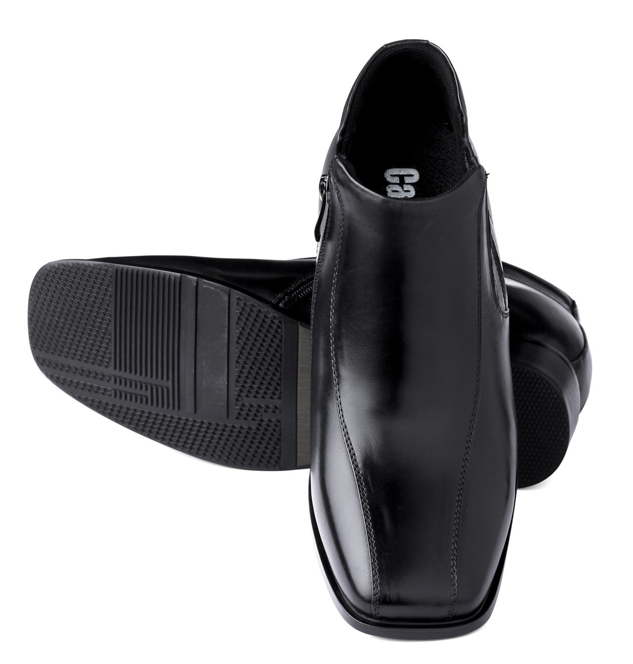 CALDEN Black Square Toe Zipper Boots - 3.2" Elevator