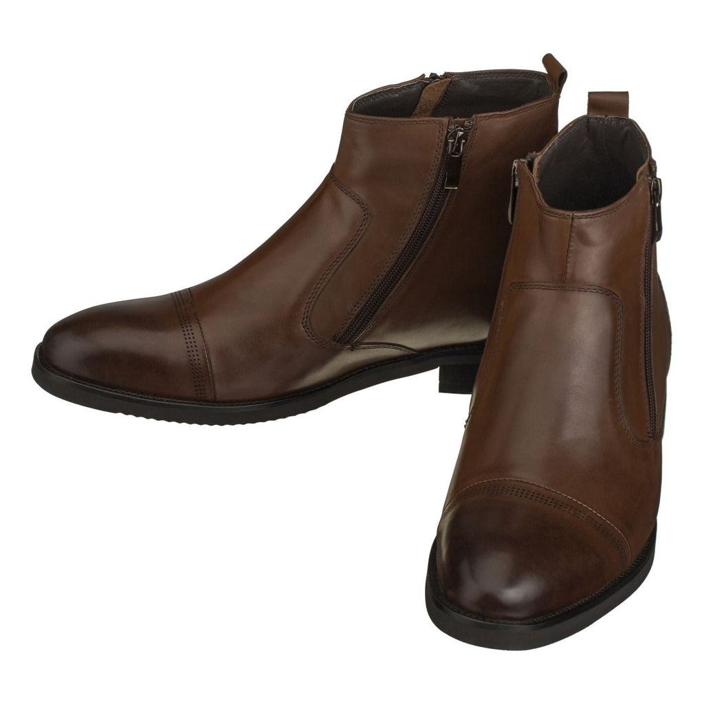 CALTO Dark Brown Dress Zipper Boots - 2.8" Elevator