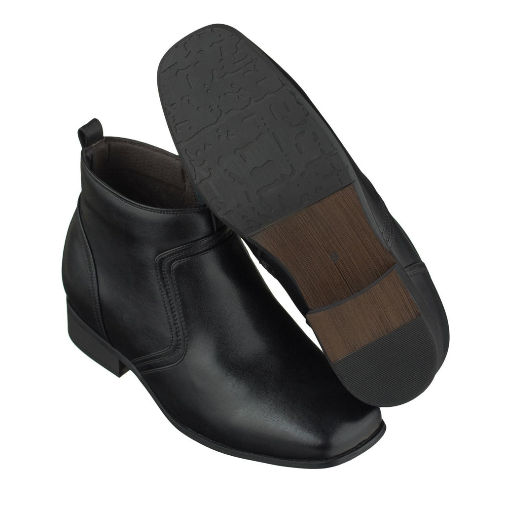 CALTO Black Ankle Zipper Boots - 3.2" Elevator