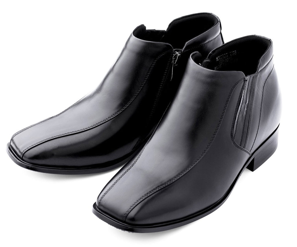CALDEN Black Square Toe Zipper Boots - 3.2" Elevator