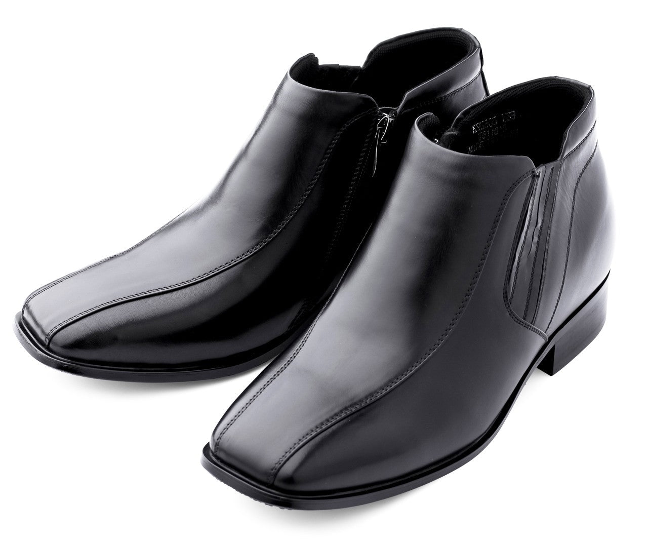 CALDEN Black Square Toe Zipper Boots - 3.2" Elevator