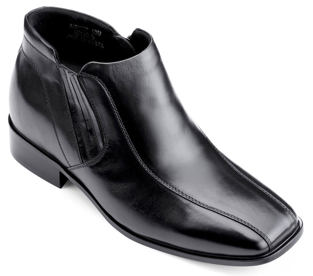 CALDEN Black Square Toe Zipper Boots - 3.2" Elevator