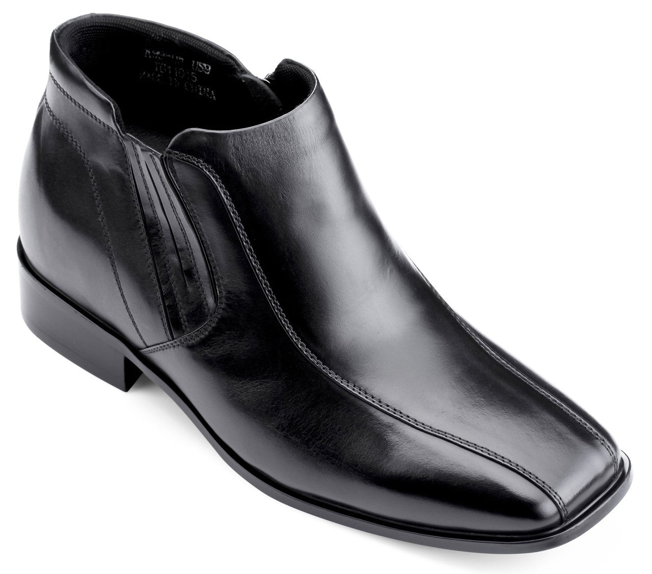 CALDEN Black Square Toe Zipper Boots - 3.2" Elevator