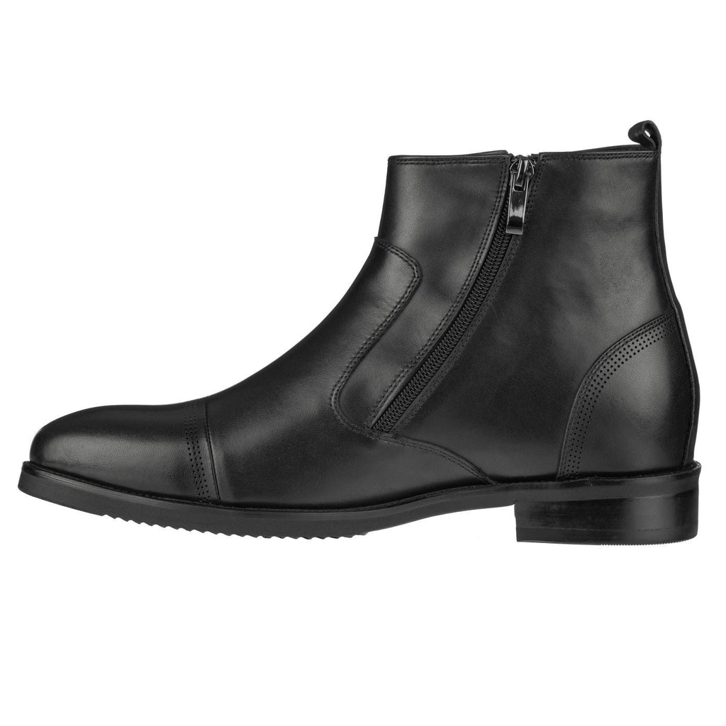 CALTO Black Dress Zipper Boots - 3.2" Elevator