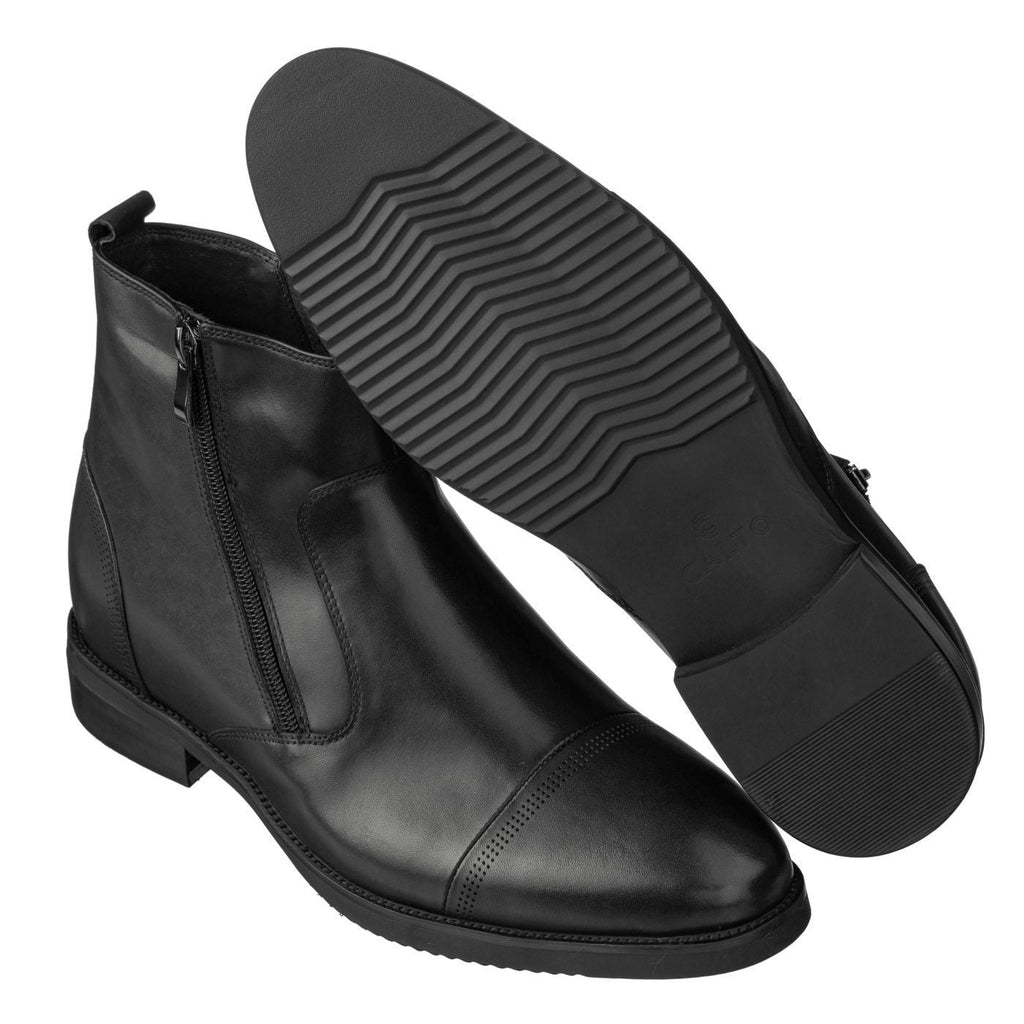 CALTO Black Dress Zipper Boots - 3.2" Elevator