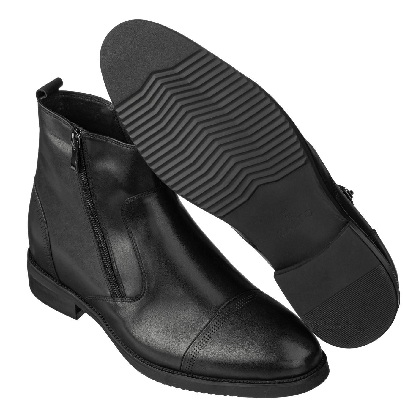 CALTO Black Dress Zipper Boots - 3.2" Elevator