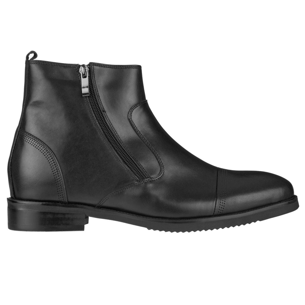 CALTO Black Dress Zipper Boots - 3.2" Elevator