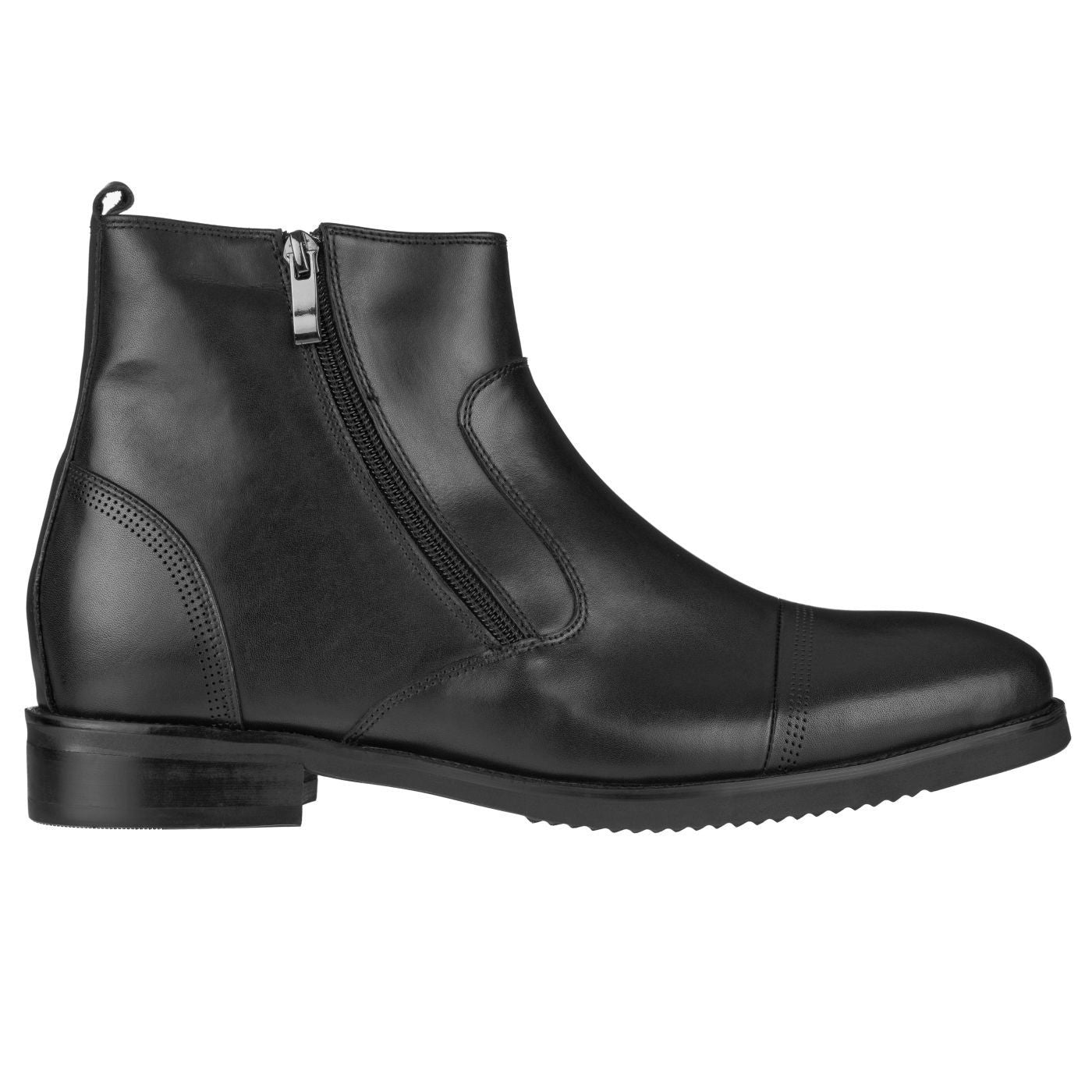 CALTO Black Dress Zipper Boots - 3.2" Elevator